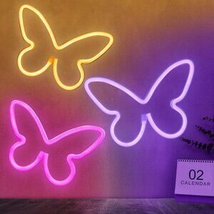 3 Pcs Butterfly Neon Signs LED Wall Decor USB Battery Powered Valentines Day Gif
